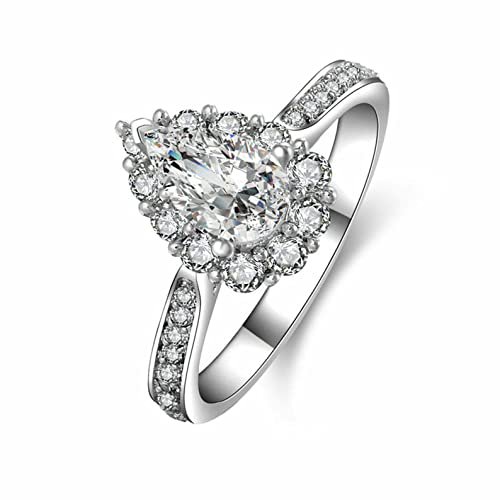 HeartsAndYou 1.6ct Pear Moissanite Engagement Ring for Women Halo Solitaire with Accent 18k White Gold Over Silver