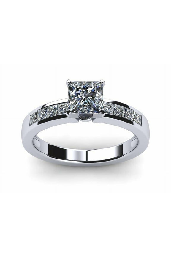 1.6ct Princess Moissanite Channel Set Solitaire Engagement Ring for Women 18k White Gold Over Silver