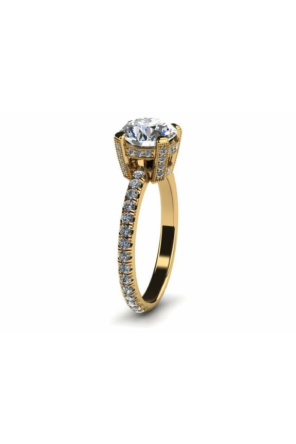 1.6ct Round Cut Moissanite Accent Crown Solitaire Women Ring 18k Yellow Gold Over Silver