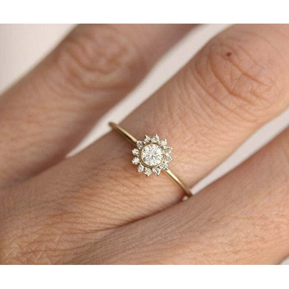 HeartsAndYou 1.6ct Round Cut Moissanite Engagement Ring for Women 18k Yellow Gold Over Silver Floral Solitaire