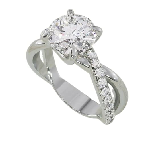 HeartsAndYou 1.6ct Round Cut Moissanite Engagement Ring for Women Cross Split Shank 18k White Gold Over Silver