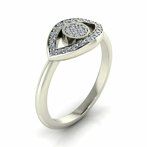 HeartsAndYou 1.6ct Round Cut Moissanite Engagement Ring for Women Evil Eye Design 18k White Gold Over Silver