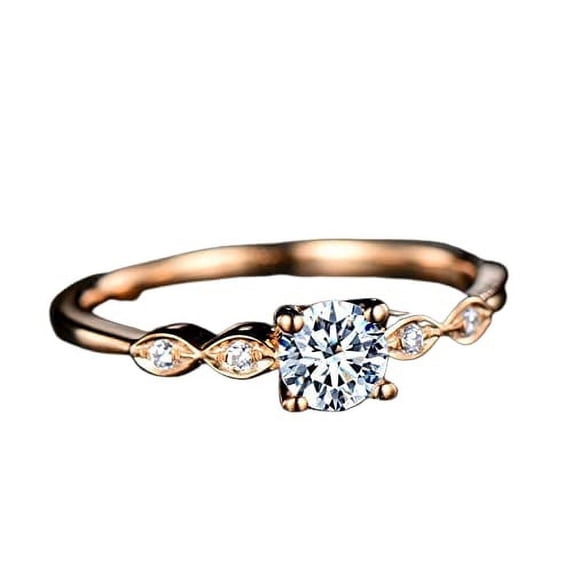 HeartsAndYou 1.6ct Round Cut Moissanite Engagement Ring for Women Five Stone Solitaire 18k Rose Gold Over Silver