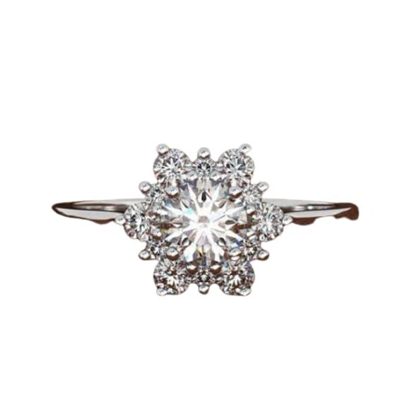 HeartsAndYou 1.6ct Round Cut Moissanite Engagement Ring for Women Snowflake Solitaire 18k White Gold Over Silver