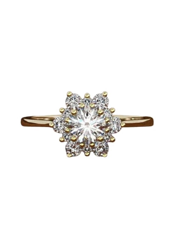 1.6ct Round Cut Moissanite Engagement Ring for Women Snowflake Solitaire 18k Yellow Gold Over Silver