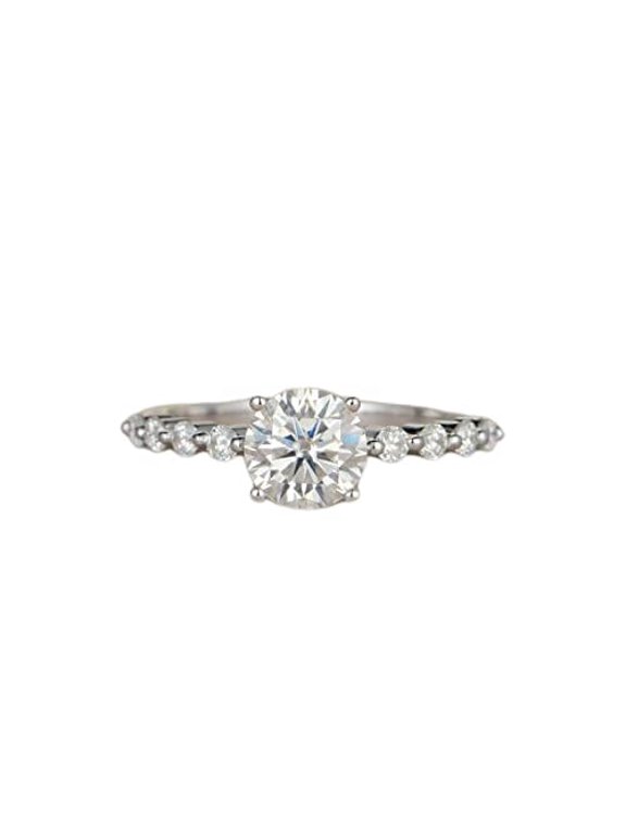 1.6ct Round Cut Moissanite Single Prong Solitaire with Accents 18k White Gold Over Silver