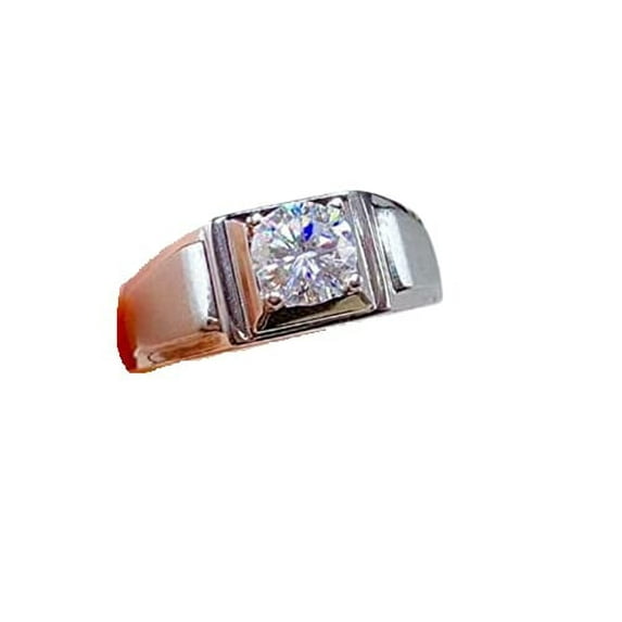 HeartsAndYou 1.6ct Round Moissanite Solitaire Statement Men Engagement Ring for Women 18k White Gold Over Silver