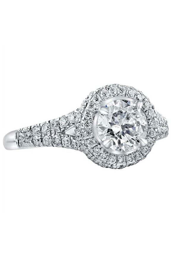 1.77ct Round Moissanite Engagement Ring for Women Split Shank Dual Halo 18k White Gold over Silver