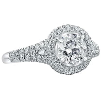 HeartsAndYou 1.77ct Round Moissanite Engagement Ring for Women Split Shank Dual Halo 18k White Gold over Silver