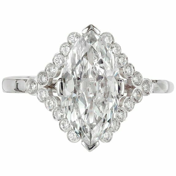 HeartsAndYou 1.78ct Marquise Cut Moissanite Engagement Ring for Women Halo Solitaire 18k White Gold over Silver