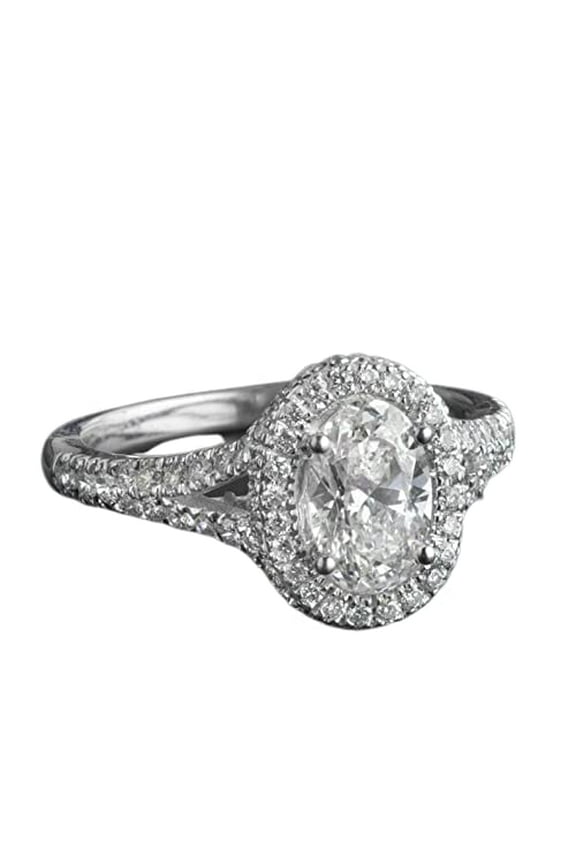 1.78ct Oval Cut Moissanite Engagement Ring for Women Split Shank Halo 18k White Gold over Silver