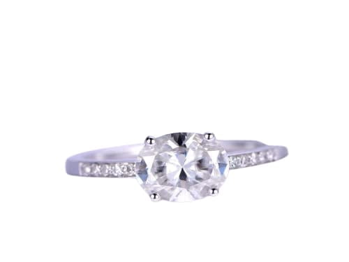 HeartsAndYou 1.7ct East West Oval Cut Moissanite Accents Engagement Ring for Women 18k White Gold Over Silver