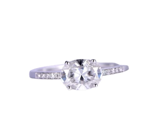 HeartsAndYou 1.7ct East West Oval Cut Moissanite Accents Engagement Ring for Women 18k White Gold Over Silver