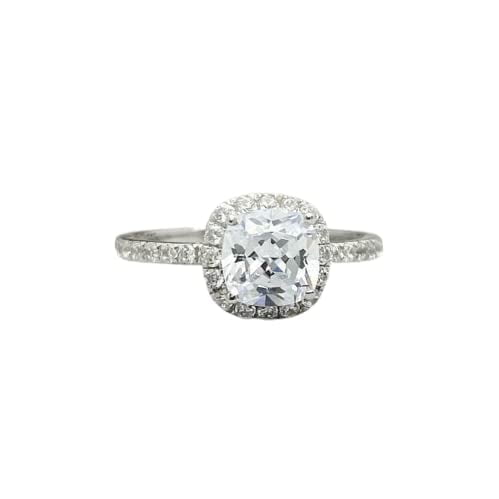 HeartsAndYou 1.7ct Engagement Ring for Women Cushion Cut Moissanite Halo Design 18k White Gold over Silver