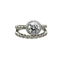 HeartsAndYou 1.7ct Engagement Ring for Women Round Cut Moissanite Bridal Set Halo 18k White Gold Over Silver