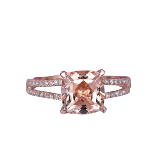 HeartsAndYou 1.7ct Natural Morganite Diamond Engagement Ring Split Shank 14k SOLID Rose Gold