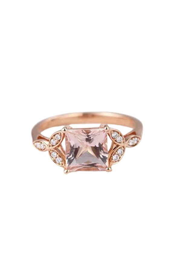 1.7ct Natural Princess Peach Morganite & Diamond Floral Ring 14k SOLID Rose Gold
