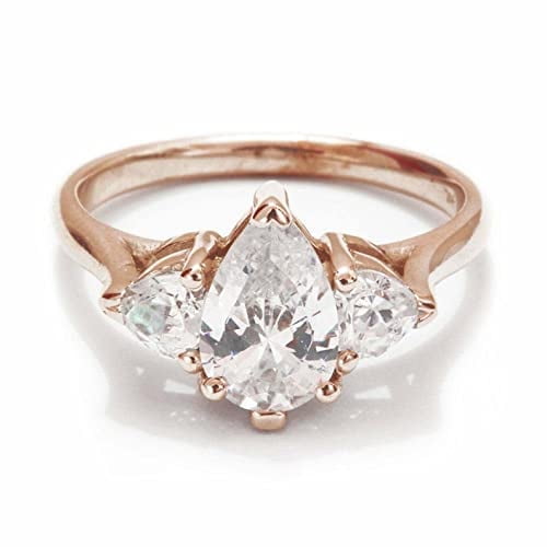 HeartsAndYou 1.7ct Pear Cut Moissanite Engagement Ring for Women Solitaire Trilogy 18k Rose Gold Over Silver