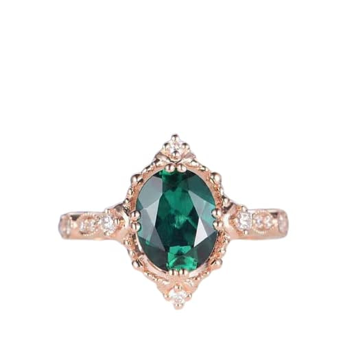 HeartsAndYou 1.8ct Natural Emerald & Diamond Engage Ring Unique Art Deco 14k SOLID Rose Gold