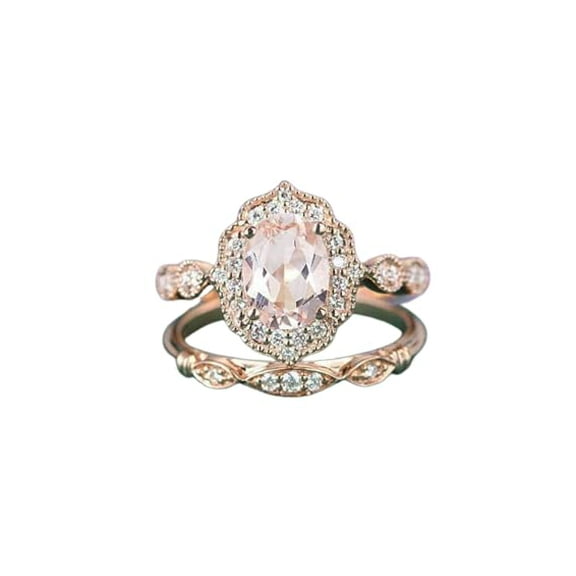 HeartsAndYou 1.98ct Natural Morganite Ring Vintage-Inspired Bridal Set 14k SOLID Rose Gold