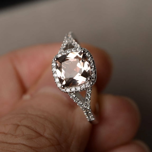 HeartsAndYou 1.9ct Natural Peach Morganite Engagement Ring 14k SOLID White Gold Split Shank