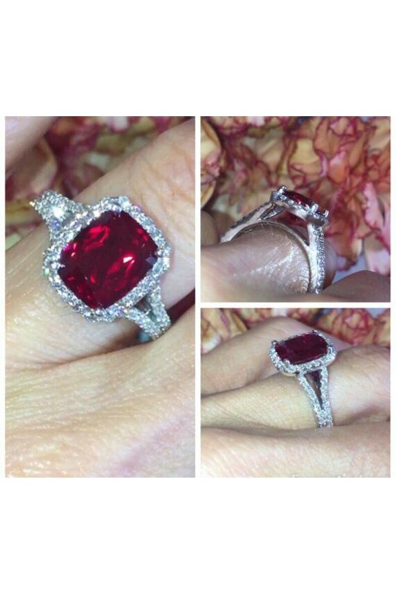 1.9ct Natural Red Ruby Split Shank Band Engagement Ring 14k SOLID White Gold