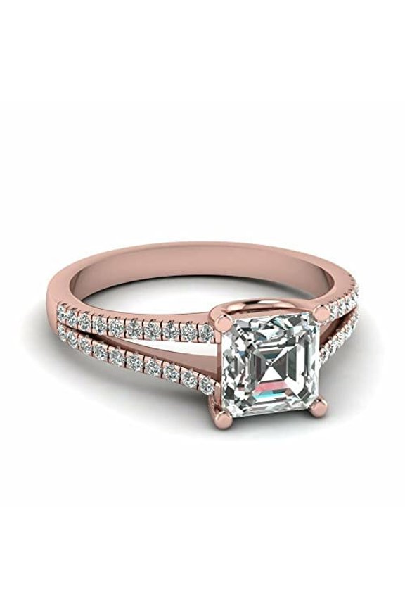 1ct Asscher Cut Moissanite Split Shank Engagement Ring for Women 18k Rose Gold Over Silver Stylish
