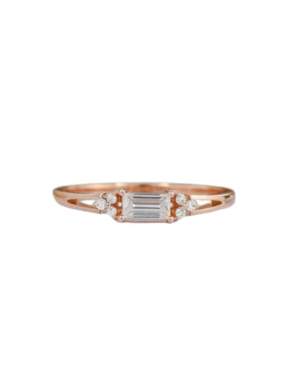 1ct Baguette Cut Moissanite Engagement Ring for Women Petite Minimalist 18k Rose Gold Over Silver