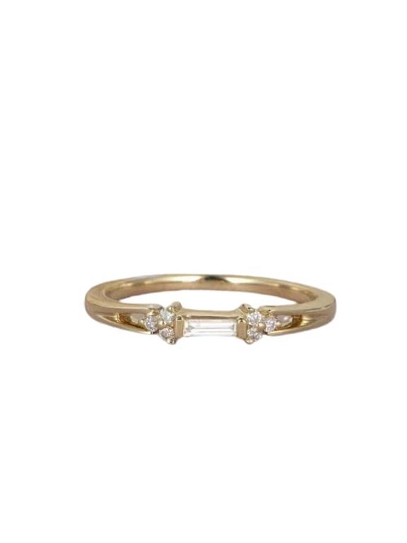 1ct Baguette Cut Moissanite Engagement Ring for Women Petite Minimalist 18k Yellow Gold Over Silver