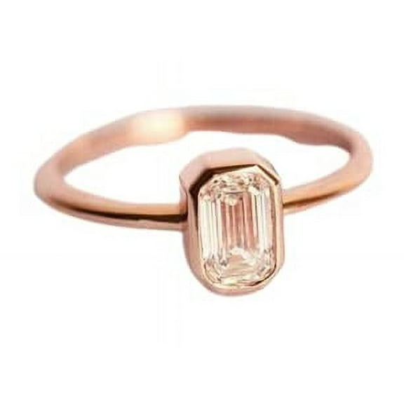 HeartsAndYou 1ct Emerald Cut Moissanite Engagement Ring for Women Bezel Set Solitaire 18k Rose Gold Over Silver