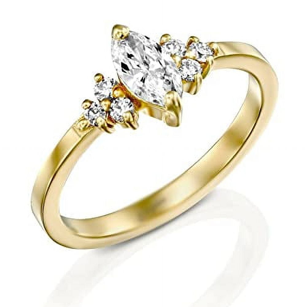 HeartsAndYou 1ct Engagement Ring for Women Marquise Moissanite Round Petite Solitaire 18k Yellow Gold Over Silver