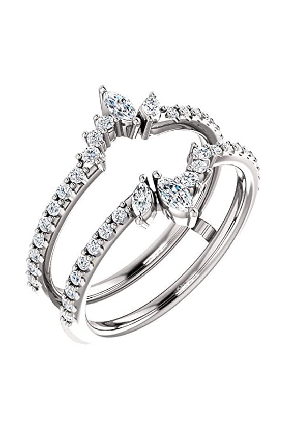 1ct Marquise Cut Moissanite Accented Ring Guard Leaf Design 18k White Gold Over Silver