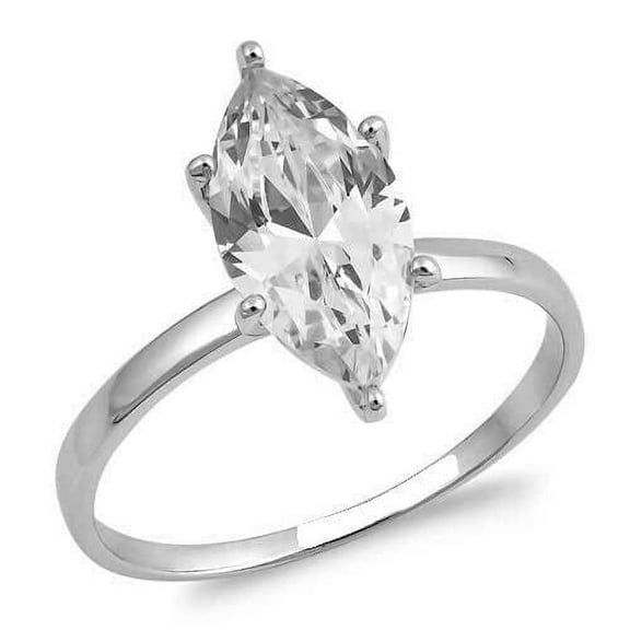 HeartsAndYou 1ct Marquise Cut Moissanite Classic Solitaire Proposal Ring 18k White Gold Over Silver