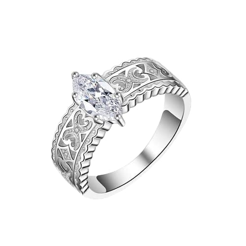 HeartsAndYou 1ct Marquise Cut Moissanite Filigree Solitaire Engagement Ring for Women 18k White Gold Over Silver
