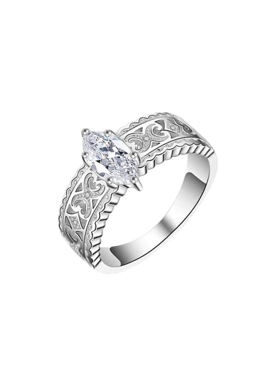 1ct Marquise Cut Moissanite Filigree Solitaire Engagement Ring for Women 18k White Gold Over Silver