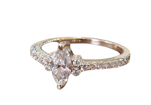 HeartsAndYou 1ct Marquise Moissanite Engagement Ring for Women Petite Round Accents 18k Yellow Gold Over Silver