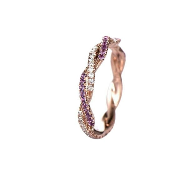 HeartsAndYou 1ct Natural Amethyst & Diamond Wedding Band Twisted Swirl 14k SOLID Rose Gold