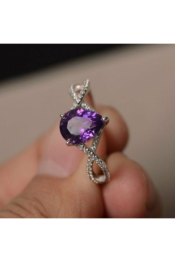 1ct Natural Amethyst Infinity Solitaire Engagement Ring 14k SOLID White Gold