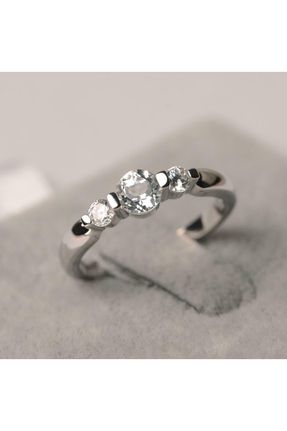 1ct Natural Aquamarine Diamond Ring Tension Set Trilogy 14k SOLID White Gold
