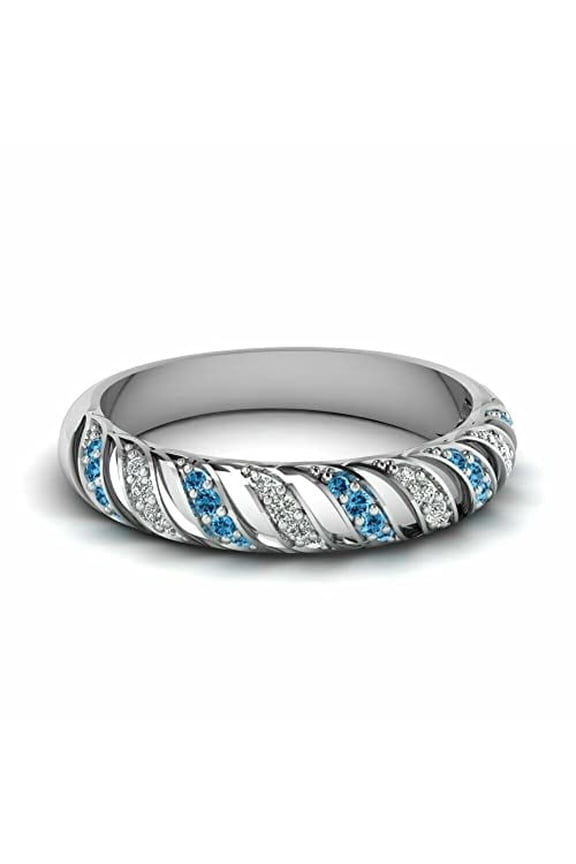 1ct Natural Aquamarine Half Eternity Queens Wedding Band 14k SOLID White Gold