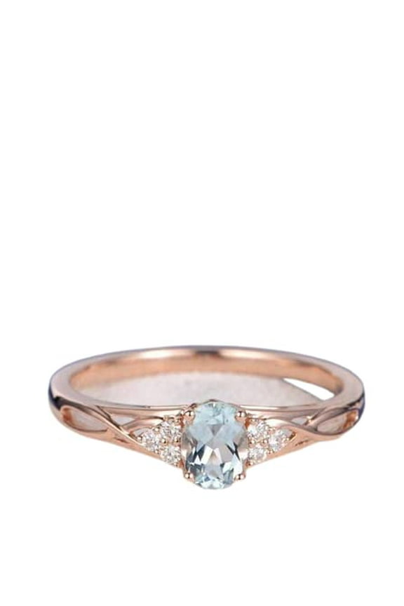 1ct Natural Aquamarine Infinity Split Shank Ring 100% REAL 14k SOLID Rose Gold