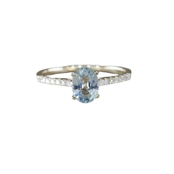 HeartsAndYou 1ct Natural Blue Aquamarine & Diamond Ring 100% 14k SOLID Yellow Gold Accent
