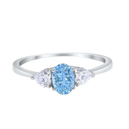 HeartsAndYou 1ct Natural Blue Aquamarine & Diamond Ring Trilogy 100% 14k SOLID White Gold