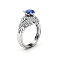 thumbnail image 1 of HeartsAndYou 1ct Natural Blue Sapphire Engagement Ring 100% 14k SOLID White Gold Halo Flower, 1 of 9