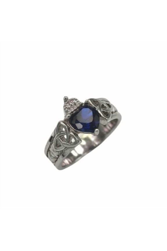 1ct Natural Blue Sapphire Engagement Ring Celtic Trinity 14k SOLID White Gold