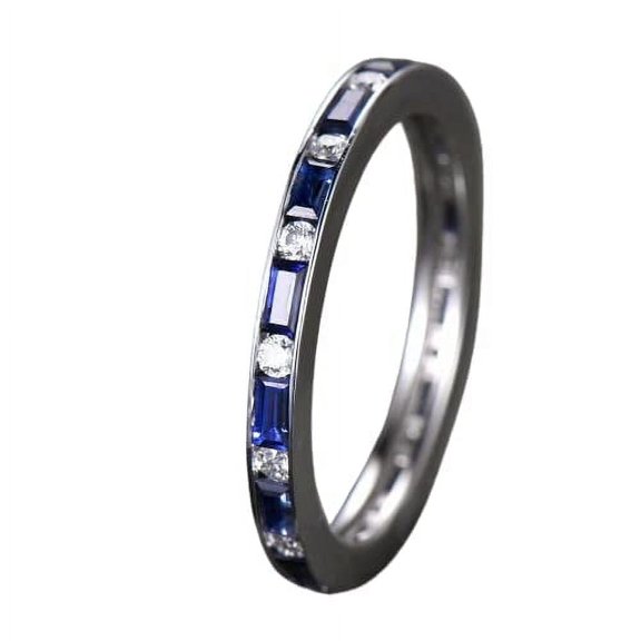 HeartsAndYou 1ct Natural Blue Sapphire Eternity Wedding Band Ring 100% 14k SOLID White Gold