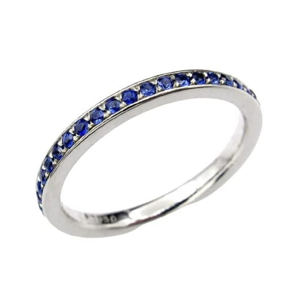 HeartsAndYou 1ct Natural Blue Sapphire Full Eternity Wedding Band 100% 14k SOLID White Gold