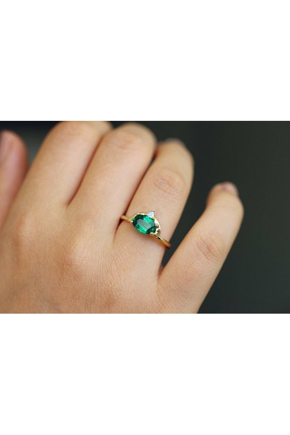 1ct Natural Emerald & Diamond Engage Ring 14k SOLID Yellow Gold Crown Solitaire