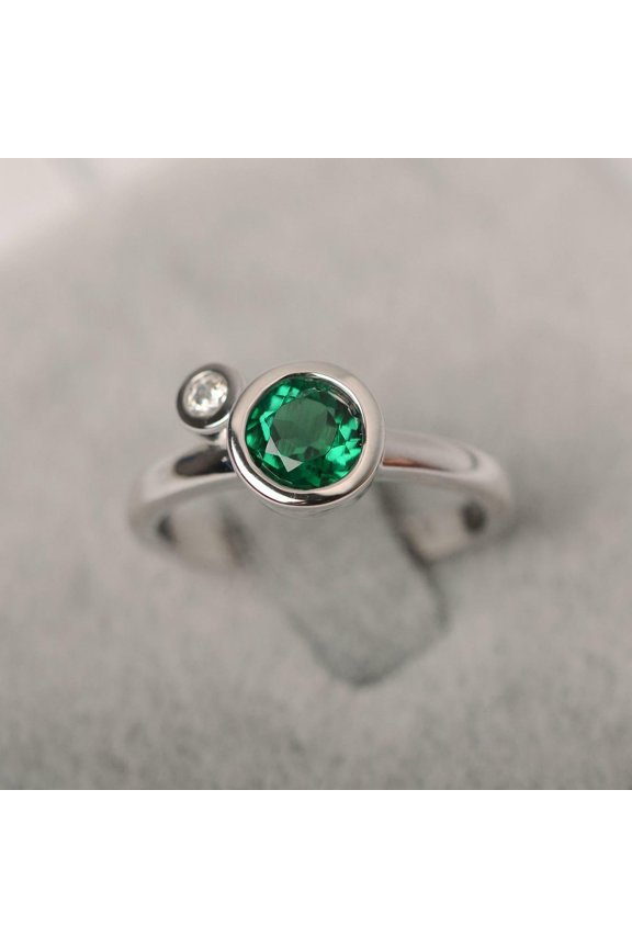 1ct Natural Emerald Diamond Engage Ring Bezel Set Two Stone 14k SOLID White Gold