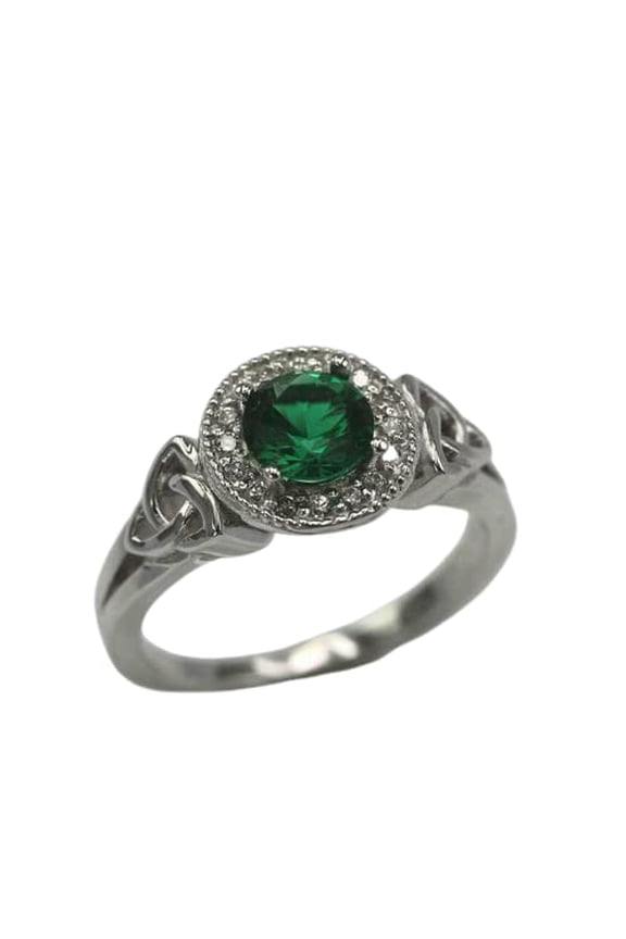 1ct Natural Emerald Diamond Engage Ring Halo Celtic Trinity 14k SOLID White Gold